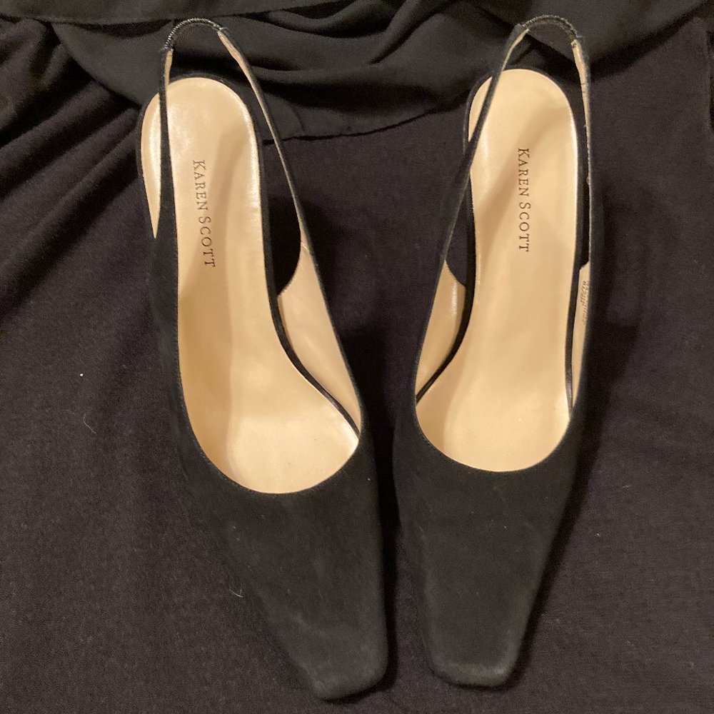 Black Suede Sling-backs Square Toe Karen Scott NWOB Size 8.5M - Picture 5 of 13